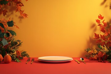 minimalistic design Autumn thanksgiving background, digital illustration artwork,, the extreme right third of an image