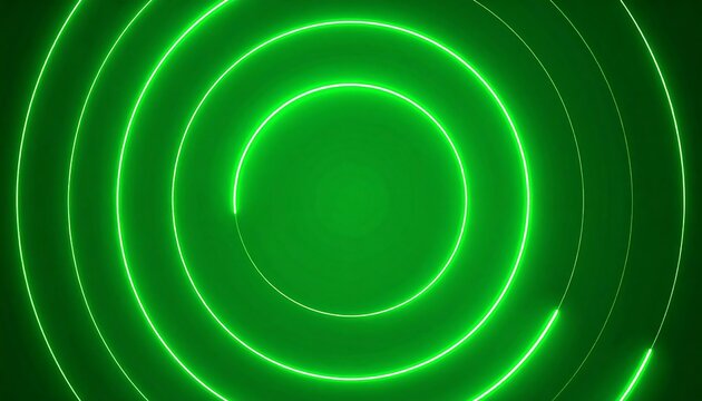 Concentric neon green circles create a dynamic visual effect against a dark background. - Powered by Adobe
