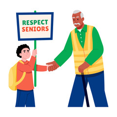 A flat style illustration representing respect seniors