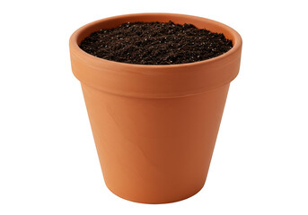 Terracotta pot filled with rich soil ready for planting seeds for gardening transparent background