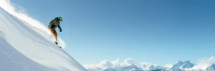 Fotobehang Extreme Sporten Snowboarder on a Slope with Copy Space Wide Banner  © Аrtranq