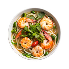 Delicious shrimp noodle soup dish isolated on transparent background