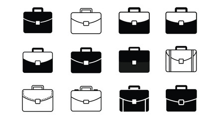 Collection of various briefcase icons in black and white
