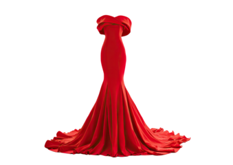 A vibrant red, fitted gown with a flowing mermaid tail