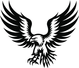 Obraz premium Eagle rising with wings spread wide, majestic raptor silhouette logo style