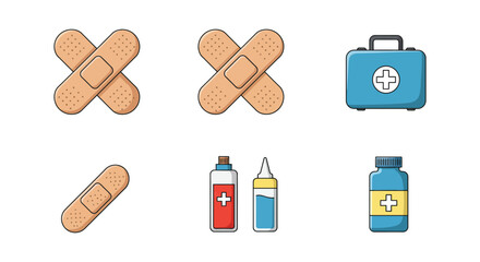 First aid kit and bandages for medical emergencies and injuries