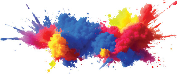 Abstract Holi Color Explosion – Isolated Bright Rainbow Powder Splash on White for Vibrant Festival Graphics
