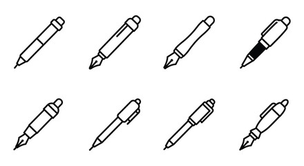 A collection of various pens in different angles and styles