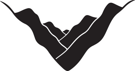 Black Silhouette of Abstract Wavy Mountain Peaks or Ribbons white mountains