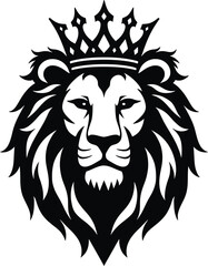 Fototapeta premium Crowned lion head bold silhouette, royal wild cat emblem and brand mark vector