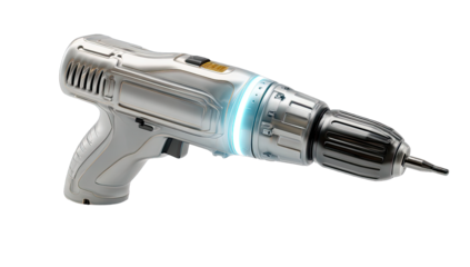 Sleek, futuristic cordless drill angled in a studio shot