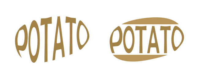 Creative potato designs featuring the word POTATO shaped into the form of a potato. Minimalist, modern and playful typography art.