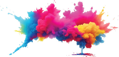 Colorful Holi Festival Powder Paint Burst – Multicolor Rainbow Dust Cloud Splash on White Background Representing Joyful Celebration and Artistic Cultural Expression
