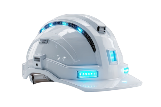 Futuristic white safety helmet with glowing blue accents (1) - Powered by Adobe