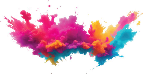 Colorful Holi Festival Powder Paint Burst – Multicolor Rainbow Dust Cloud Splash on White Background Representing Joyful Celebration and Artistic Cultural Expression
