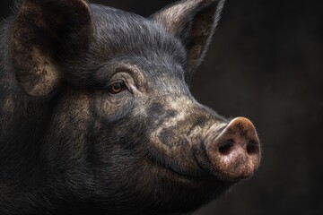 Pig Portrait: Dark Fur, Close-Up