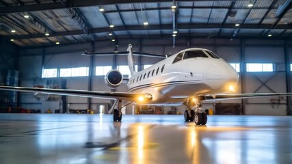 Sleek Private Jet Awaits in Hangar: Luxury Travel, Business Aviation, Modern Design - Powered by Adobe
