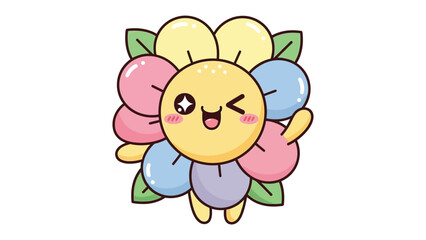 Cartoon flower with winking: A whimsical cartoon flower winks, exuding charm and cheerfulness, its vibrant petals and friendly expression radiate playful joy.