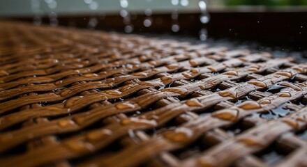 Fototapeta premium Wet Wicker Weave Raindrops on Outdoor Furniture