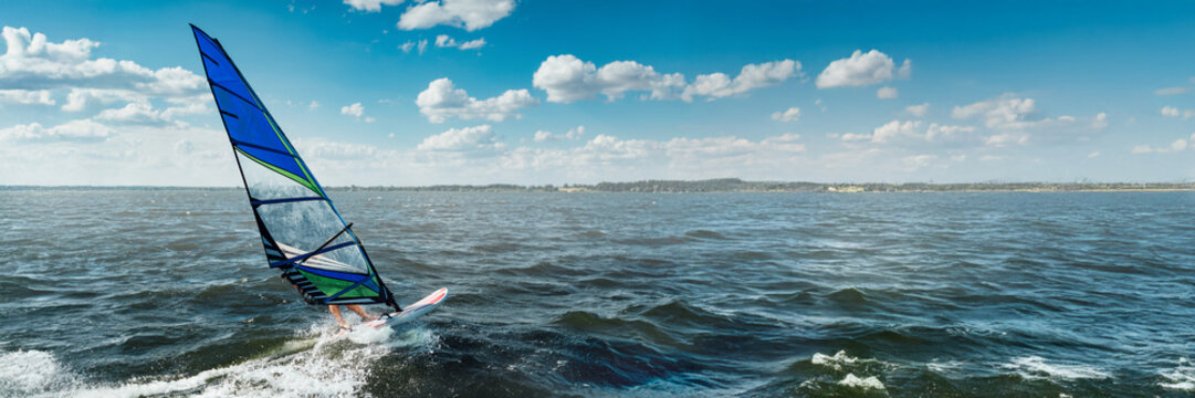 Windsurfing Adventure on Wide Banner with Copy Space - Powered by Adobe