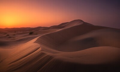 Fototapeta premium Golden desert sunset. Vast dunes bathed in warm light