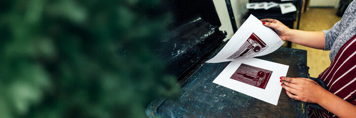 Printmaking Art Process Wide Banner with Copy Space