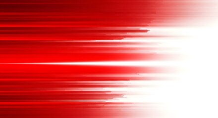 Abstract red lines with motion blur and bright light streaks on a white background, representing speed, energy, and digital data flow