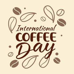 Obraz premium Celebrate International Coffee Day with a creative illustration featuring coffee beans and leaves for coffee lovers everywhere perfect for social media posts