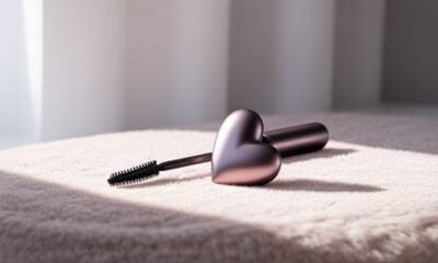 Heart-shaped mascara, soft lighting, elegant