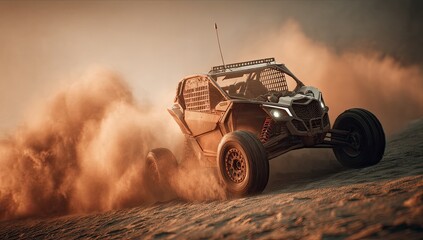 Off-road vehicle climbing a sand dune
