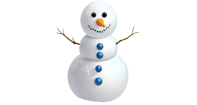 3d snowman smiling with transparent background for winter festivities