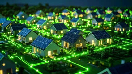 Smart City: Solar-Powered Homes Connected by Green Energy Network - Powered by Adobe