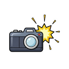 A cartoon camera with a flash, isolated on transparent background, perfect for photography, capturing memories, or representing visual arts