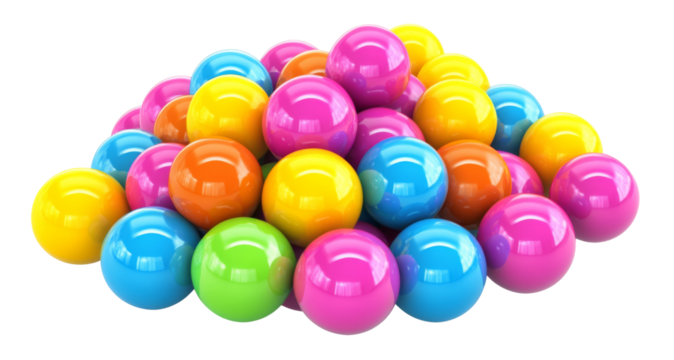 Colorful balls piling up on transparent background