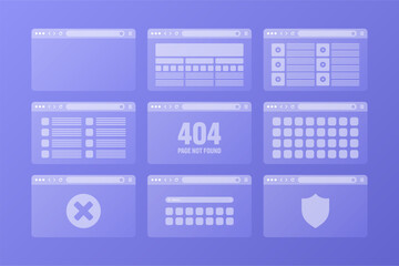 Web browser window, transparent pages layout with toolbar and search field. Modern website, internet page. Browser mockup for computer, tablet and smartphone. Adaptive UI. Vector illustration