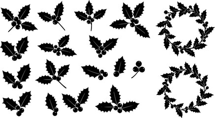 Christmas holly berry vector collection, vector illustration icons set

