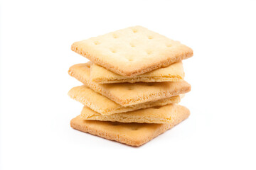 a stack of crackers on a white surface
