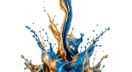 Blue Gold Splash on White Background