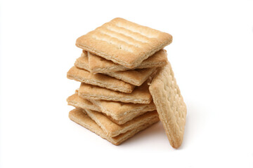 a stack of crackers on a white surface