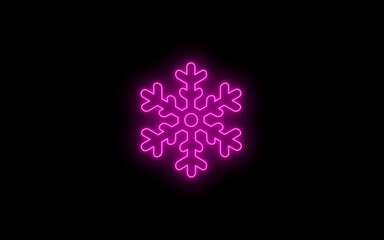 Neon glowing pink color Snowflake icon on black background. Christmas icon snow Santa Claus Xmas cartoon character illustration symbol.  Bright glowing snowflake outline icon