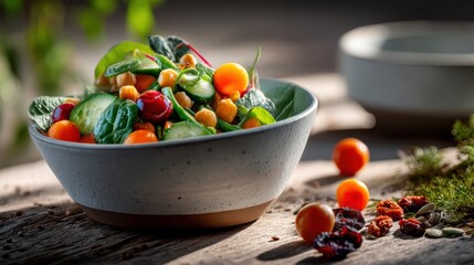 Colorful vegetarian salad with cherry tomatoes and fresh vegetables