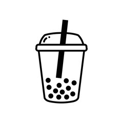 Obraz premium Bubble tea in a clear cup with a straw and tapioca pearls 