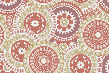 Seamless pattern with ethnic patterns. Texture with colored round mandalas to print on fabric, Wallpaper, and clothes. Motif African and indian Batik pattern. 