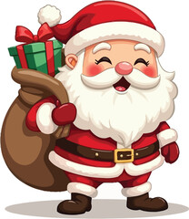 Jolly santa claus with gifts and sack christmas red hat