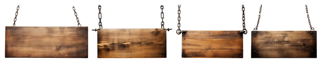 Fototapeta premium PNG Rustic wooden hanging signs, element set on transparent background