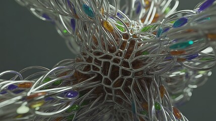 Intricate abstract organic network structure with colorful glowing elements
