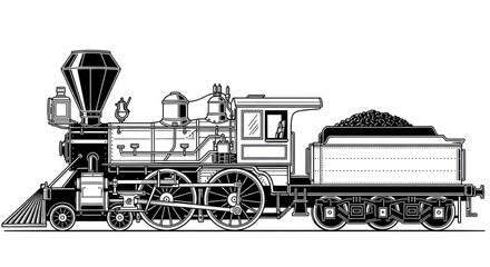 Vintage Steam Locomotive Train Engine Illustration