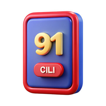 3d number 91 with cili label isolated on transparent background