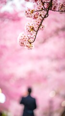 Naklejka premium Pink Cherry Blossoms with Person