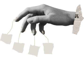 Composite collage image of hand hold springs speech bubble talking conversation